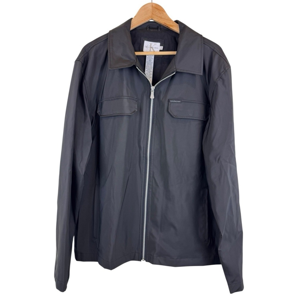 Calvin Klein Polyurethane Black Men's Bomber Jacket‎ Size L Full Zip Waterproof